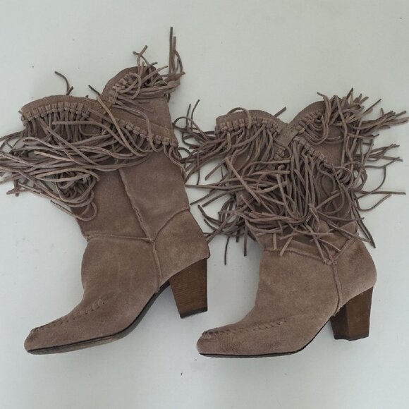 7 For All Mankind Shoes - 7 FOR ALL MANKIND | Fringe Suede Ankle Boho Boots Tan Sz 6.5M